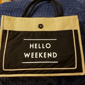 Hello Weekend straw tote bag